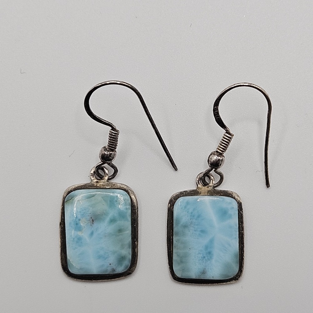 Sterling Silver Larimar Earrings Dangle Drop Blue 925